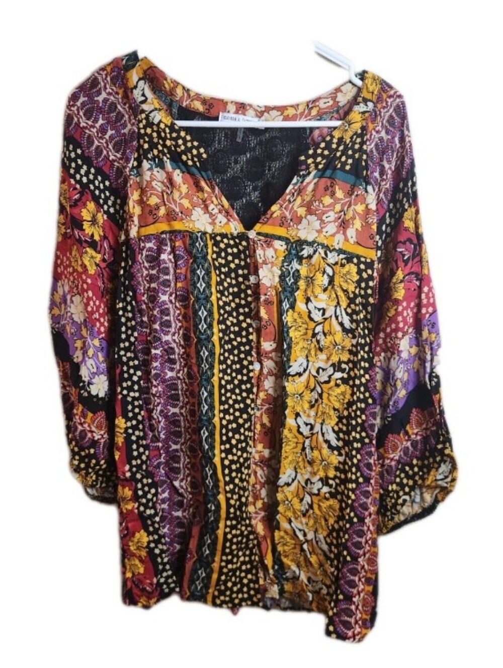 Boho Patchwork Lace Blouse Top Size L